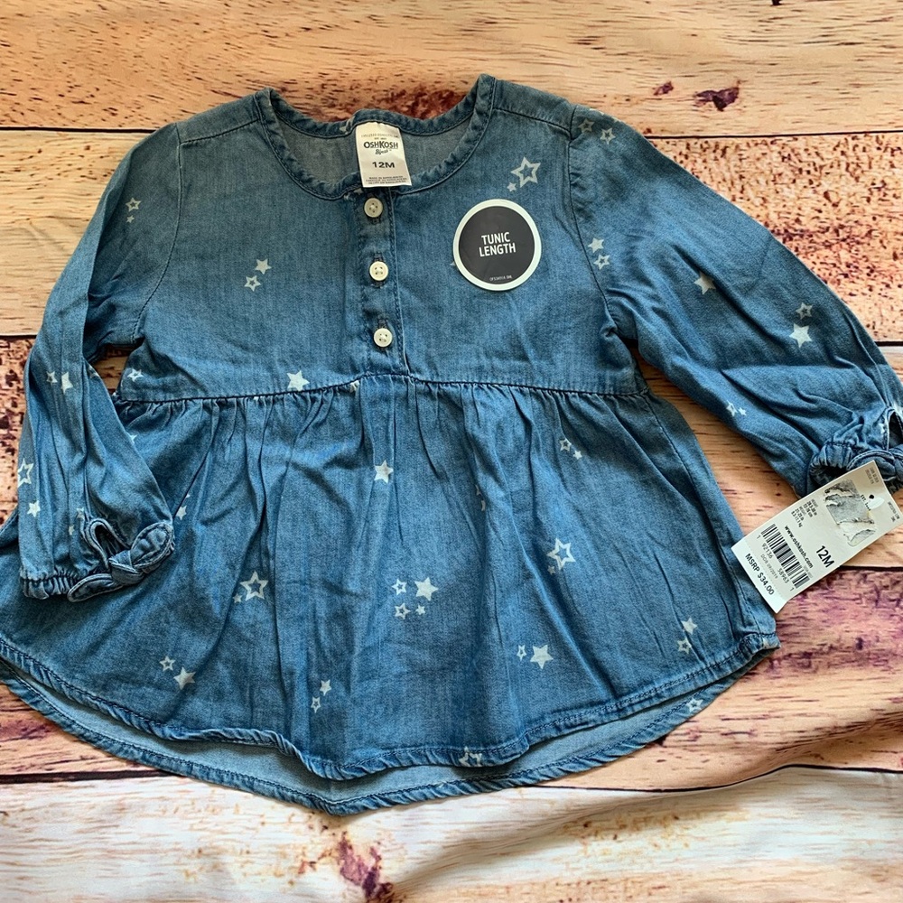 NWT Oshkosh long sleeve denim w/stars shirt 12mon